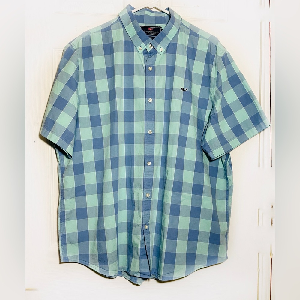 Vineyard Vines Slim Fit Whale Shirt Men’s Bottom-Down blue/green‎ Plaid Sz XXL